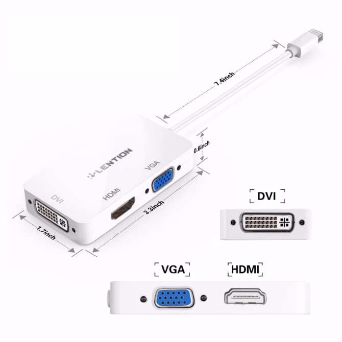 Cáp chuyển đổi Mini DisplayPort to VGA/DVI/HDMI 3 in 1 chính hãng Lention