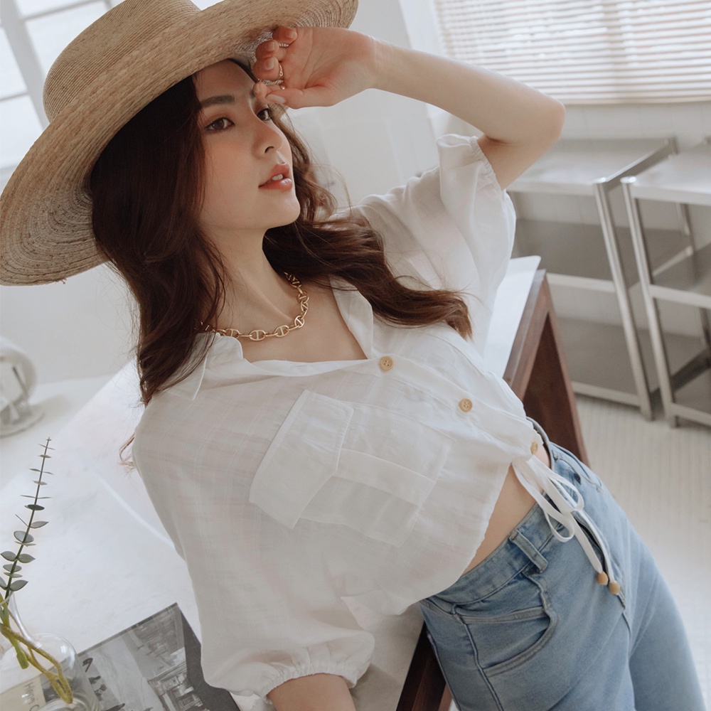 Áo sơ mi kẻ sọc thắt nơ eo nữ Air Space Lady 2211821020