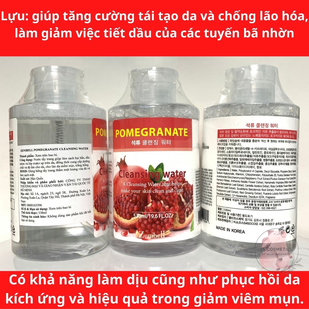 3 Loại Nước Tẩy Trang Zenibell 530ml, Không Chứa Cồn Làm Sạch Sâu Mắt Môi, Dành Cho Da Dầu, Da Mụn, Da Khô &amp; Da Nhạy Cảm