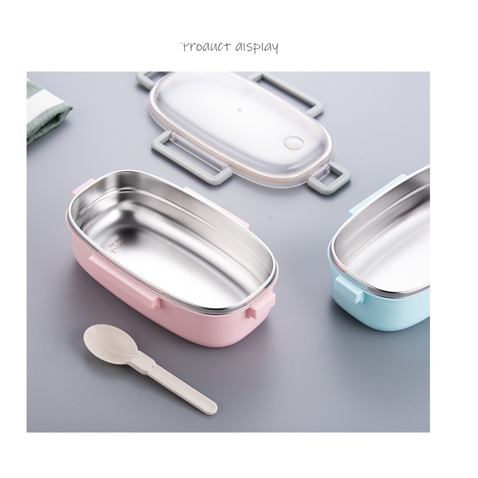 Hộp cơm lòng inox 304 cao cấp nắp trong suốt kèm muỗng nhựa phù hợp cắm trại dã ngoại picnic Onlycook 21x12x7.5cm