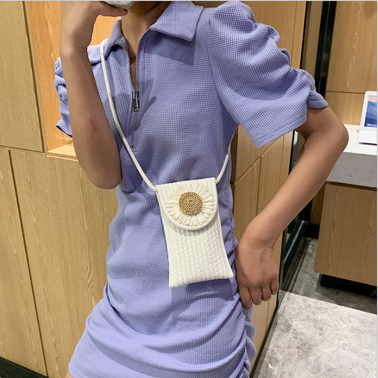 Túi đựng điện thoại đeo vai bằng cotton dệt kim phong cách vintage thời trang thanh lịch cho nữ
