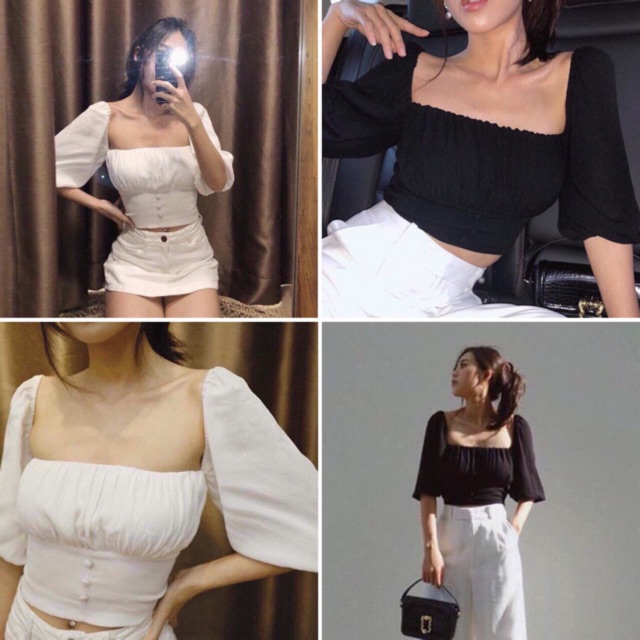 CROPTOP NÚT BỌC TAY NGẮN
