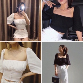 Croptop nút bọc tay ngắn