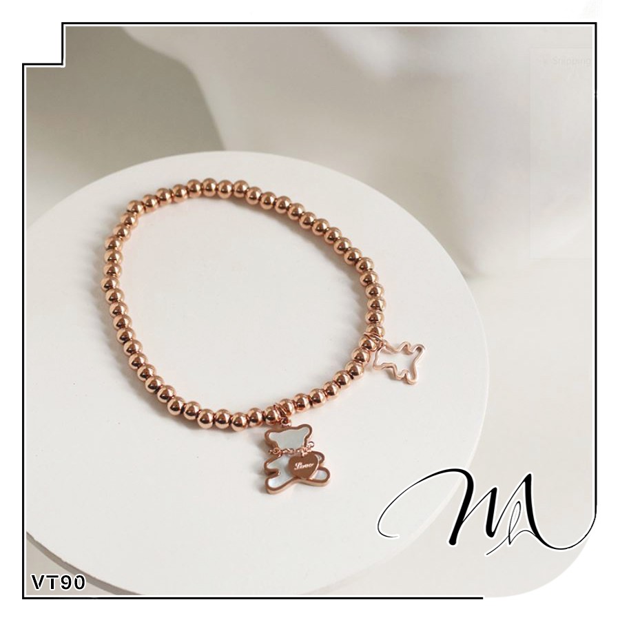 Lắc tay nữ Titan không đen dây bi mặt gấu dễ thương - VT90