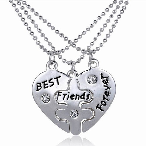 Bộ 3 vòng cổ tình bạn mặt hình tim khắc chữ &quot;Best Friends Forever&quot;