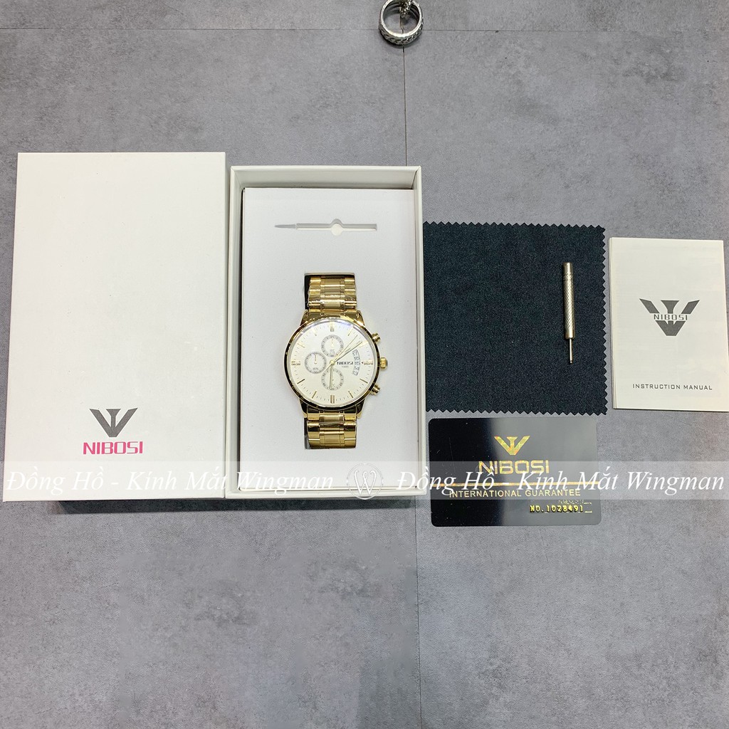 Đồng hồ nam NIBOSI 1985  dây thép không gỉ mạ vàng ánh kim, mặt kính chống xước, chống nước, bảo hành 3 năm | BigBuy360 - bigbuy360.vn