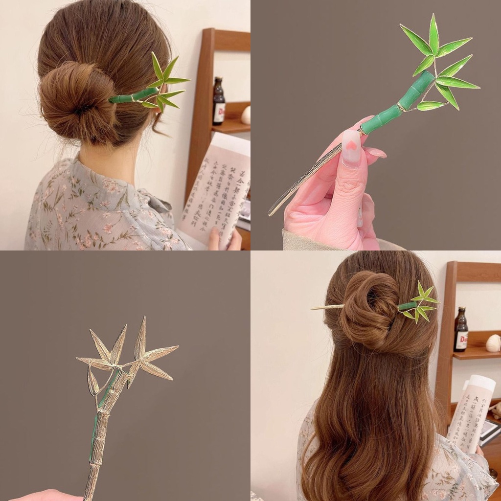 Kẹp Tóc Bằng Hợp Kim Màu Sắc Lá Tre Phong Cách Trung Hoa