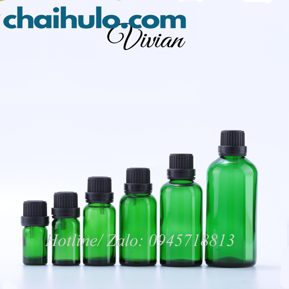 20ml - Chai thủy tinh, lọ đựng tinh dầu serum thân xanh nắp vặn nhựa