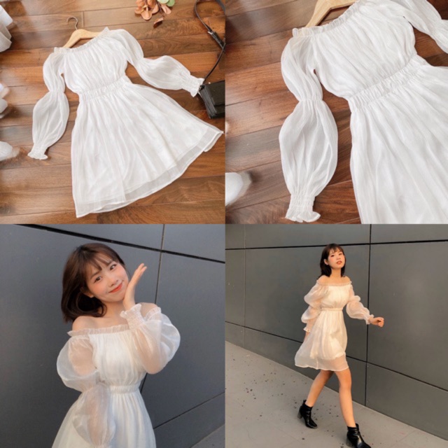 JIN DRESS - TRỄ VAI BO CHUN VẢI LẤP LÁNH TAY DÀI