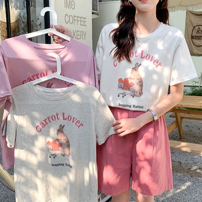 Áo Thun Cotton Xám Nguyên Chất Ngắn Tay In Hoạt Hình Thời Trang Mùa Hè Năng Động 51476