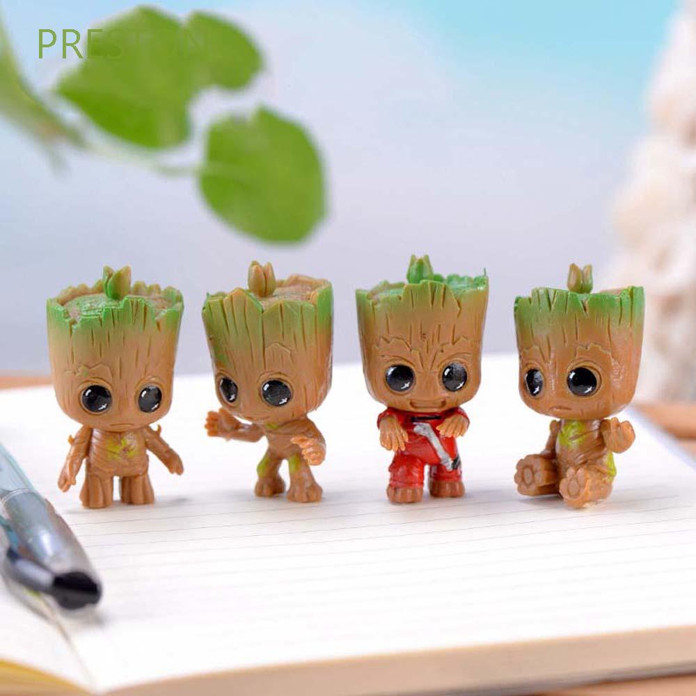 PRESTON 4pcs/set Groot Figure for Gifts Figure Toys Tree Man Groot Cute Interior Accessories Tiny Car Ornament Collectible Model Avengers Action Figure