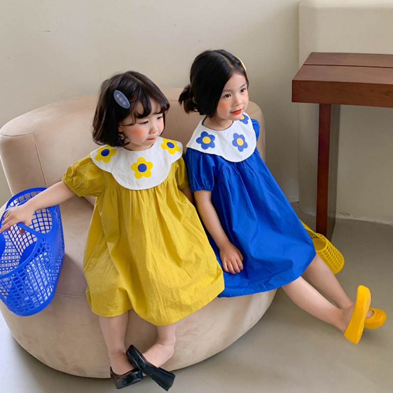 Đầm Tay Phồng Ngắn In Họa Tiết Hoa Phong Cách Hàn Quốc Thời Trang Mùa Hè Xinh Xắn Cho Bé Gái