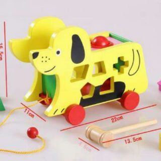 Đồ chơi gỗ trí tuệ xe con chó