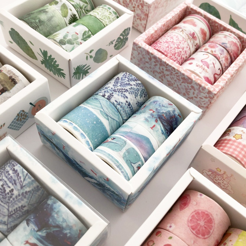 8 Cuộn băng keo dán washi dễ thương sáng tạo trang trí văn phòng phẩm