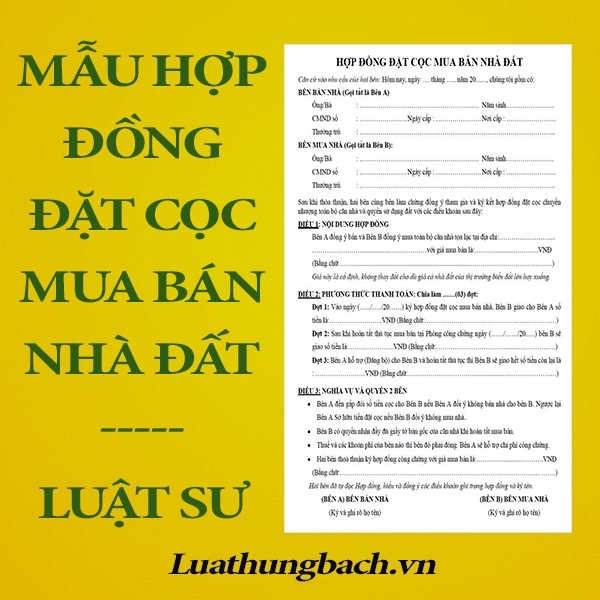 Hợp đồng đặt cọc mua bán nhà đất Luật sư soạn thảo + Tài liệu hướng dẫn đặt cọc đảm bảo an toàn khi giao dịch