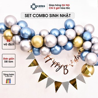 Bộ Full phụ kiện trang trí backdrop sinh nhật cực đẹp ( Tặng kèm Chữ HBPD, bóng bay nhiều loại, bơm, kẹp gỗ...)