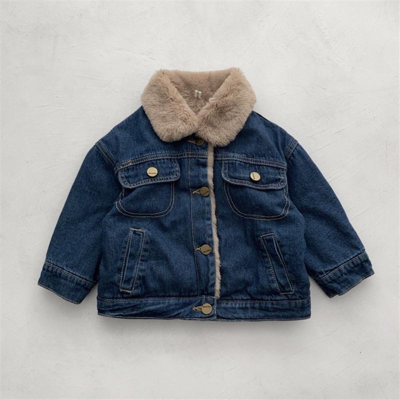 Áo Khoác Denim Lót Lông Cừu Giữ Ấm Thời Trang Cho Bé Trai