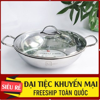 Chảo lẩu inox cao cấp 3 đáy Fivestar đường kính 32cm vung kính, chảo xào sâu lòng có nắp Five Star /HCH005