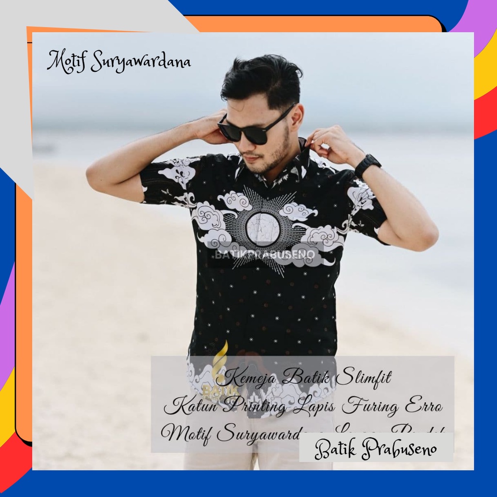 Suryawardana Guna Áo Sơ Mi Tay Ngắn Chính Hãng Chính Hãng Batik Prabuseno Solo Full Furing Erro Họa Tiết Batik Viền In Hình Dành Cho Nam Mặc Trong Văn Phòng