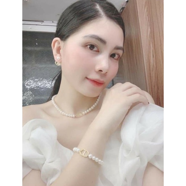 💥Siêu SaLe💥Set Dây chuyền,Vòng cổ ,khuyên tai ngọc C D TiTan không hoen gỉ -Hàng siêu cấp
