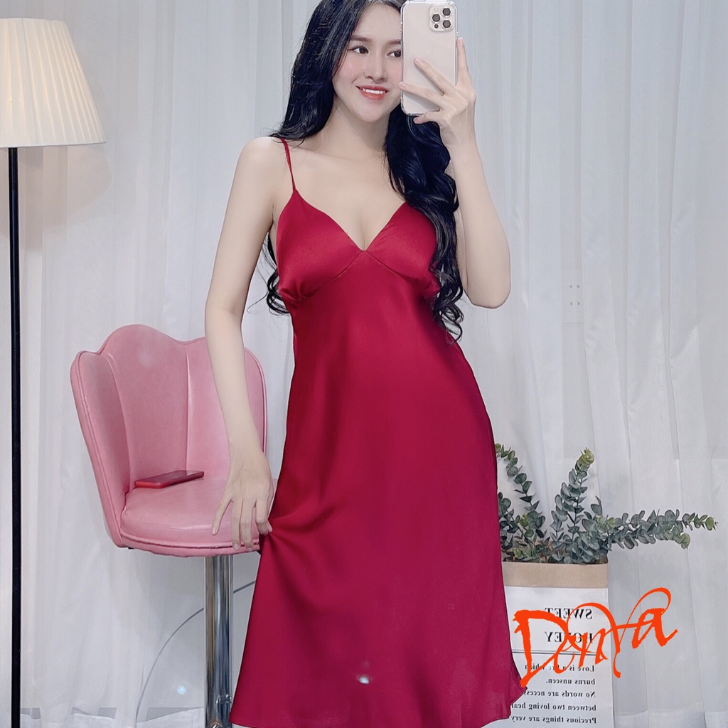Váy ngủ sexy gợi cảm 2 dây lụa satin, có mút tháo rời, 5 màu quyến rủ D9