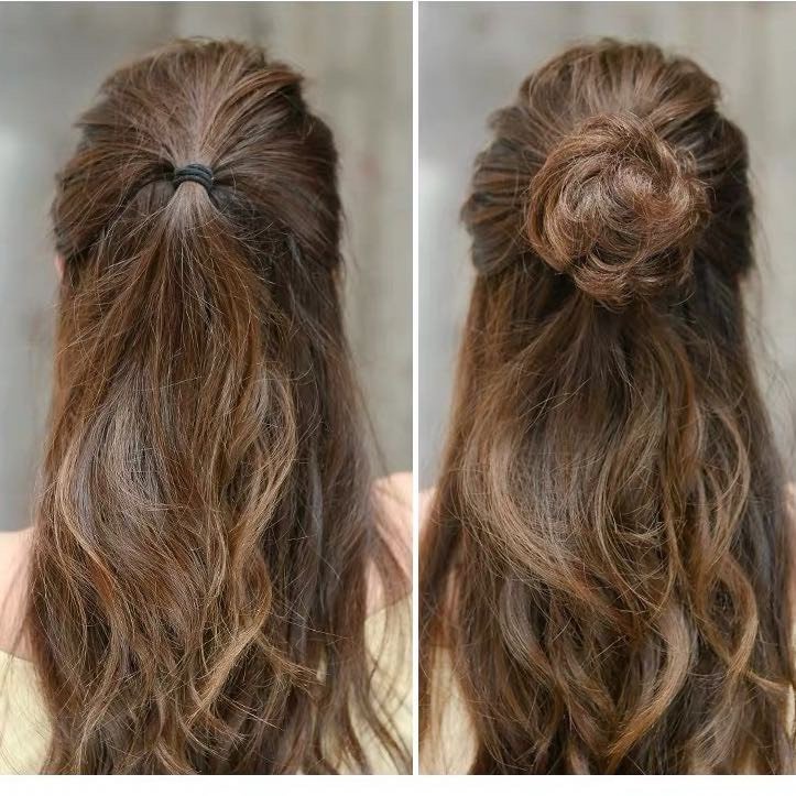Búi tóc giả xoăn Hugono tóc giả búi mini kẹp búi tóc tròn TG22