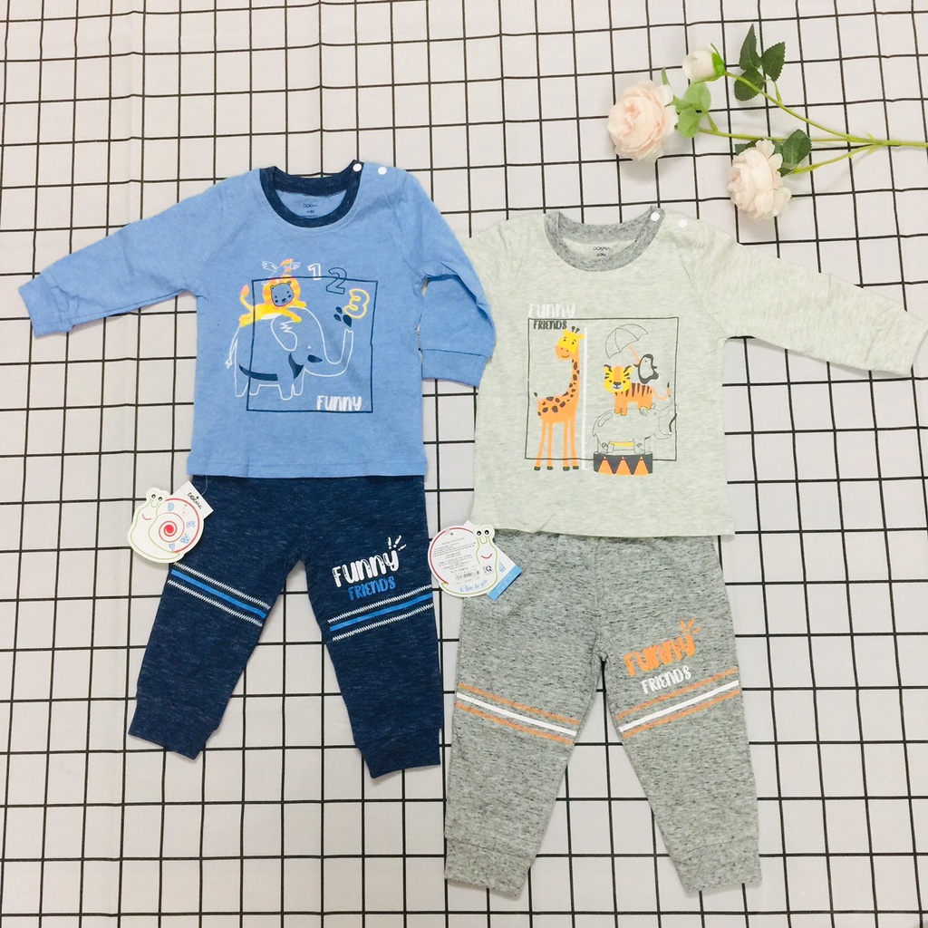 Bộ quần áo dài tay thu đông cho bé trai Dokma sale DMB356