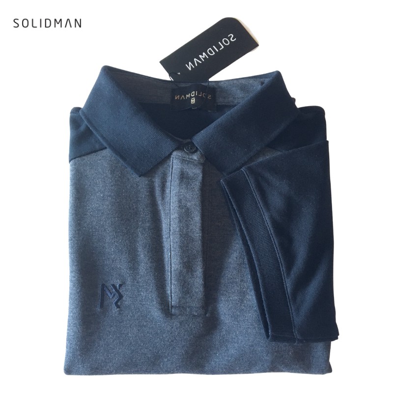 [FREESHIP] Áo Polo nam cổ bẻ SOLIDMAN, màu XANH NAVY phối XÁM sang trọng, chất thun cotton cvc, thấm hút mồ hôi tốt | BigBuy360 - bigbuy360.vn