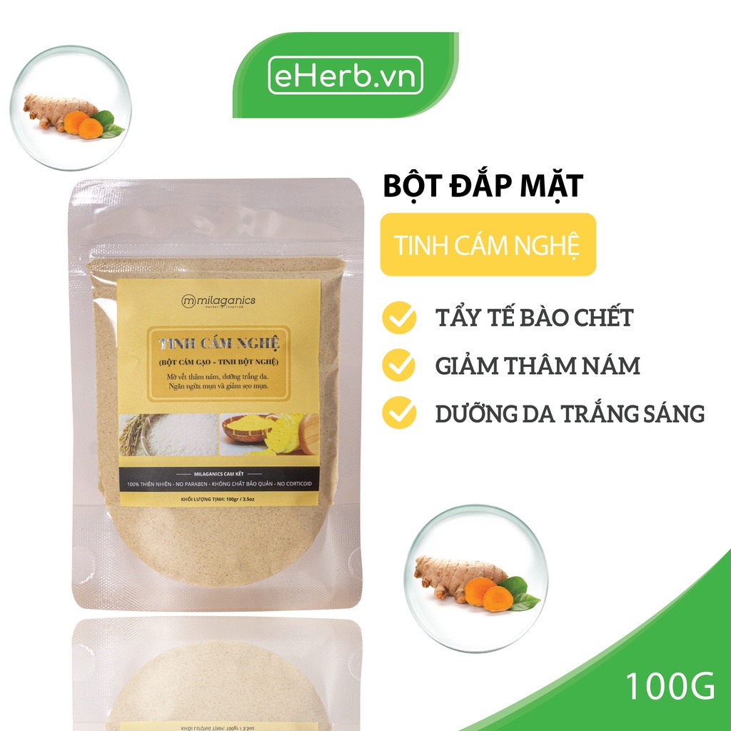 Tinh Bột Nghệ Nguyên Chất Đắp Mặt Nạ Ngăn Ngừa Mụn, Mờ Vết Thâm MILAGANICS 50gr (Túi Zip)