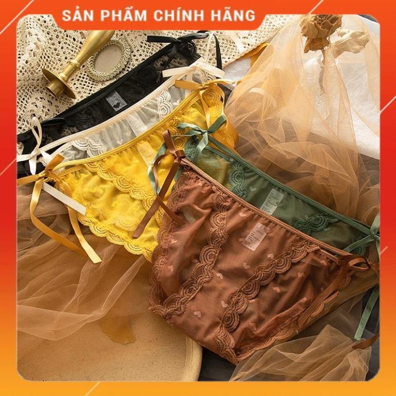 Quần Lót Nữ ❤️ Quần Lót Ren Họa Tiết Tim Thắt Nơ Hông Sexy Điệu Đà mẫu 039