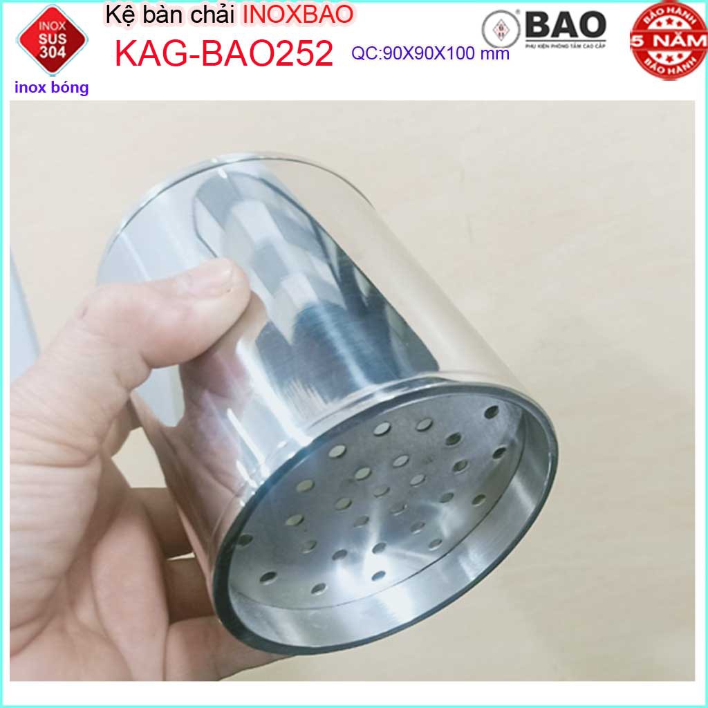 Kệ bàn chải Inox Bảo KAG-BAO252, giá để  kem đánh răng đặt bàn-treo tường SUS304 bóng sáng thiết kế tuyệt đẹp sang trọng