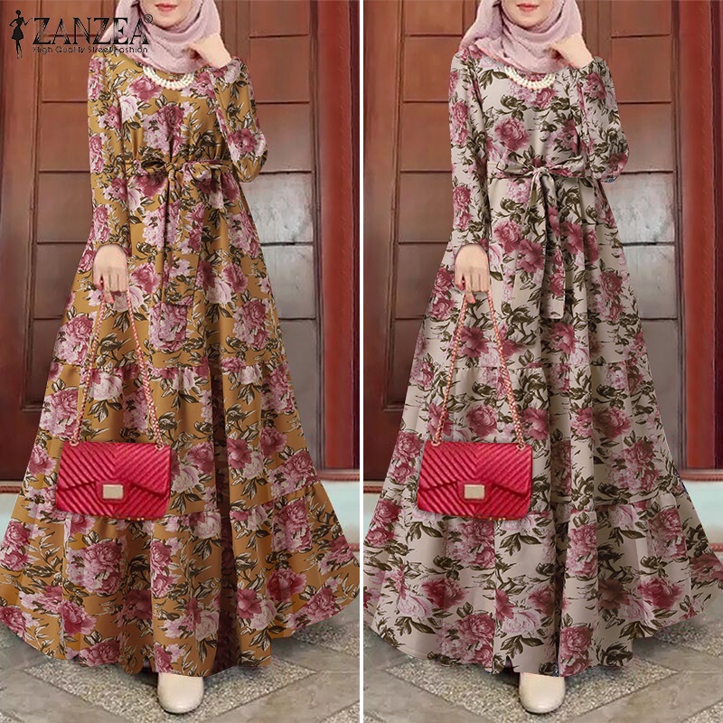 Zanzea Đầm Dài Cổ Tròn In Họa Tiết Phong Cách Bohemian Thời Trang Cho Nữ