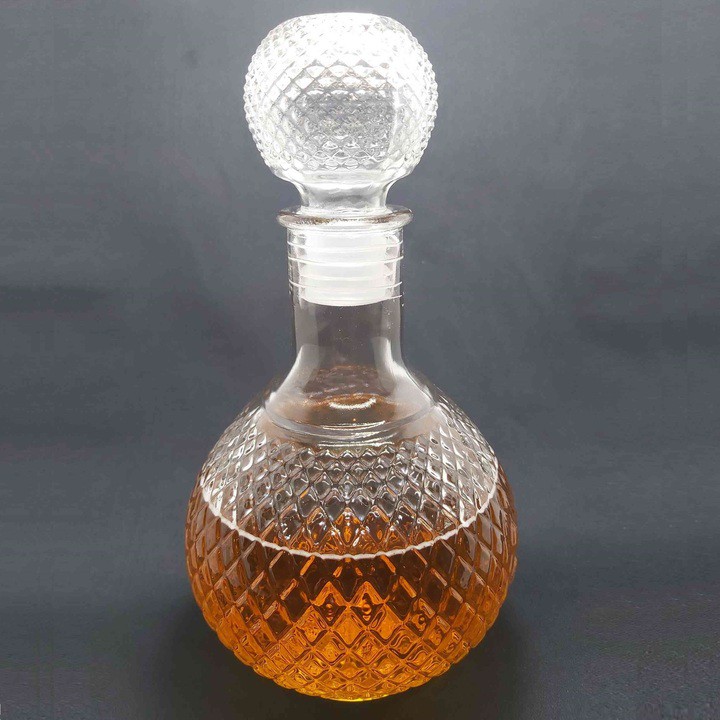 Chai Đựng Rượu 1 Lít (combo 2 chai) thủy tinh cao cấp mẫu Bầu Tròn giác Kim Cương – Vỏ Chai Rượu 1000ML - Mẫu A2