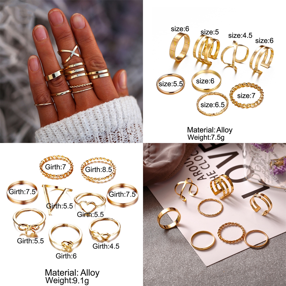 Set nhẫn DODDER hợp kim mạ vàng/ bạc phong cách vintage cá tính dành cho nữ