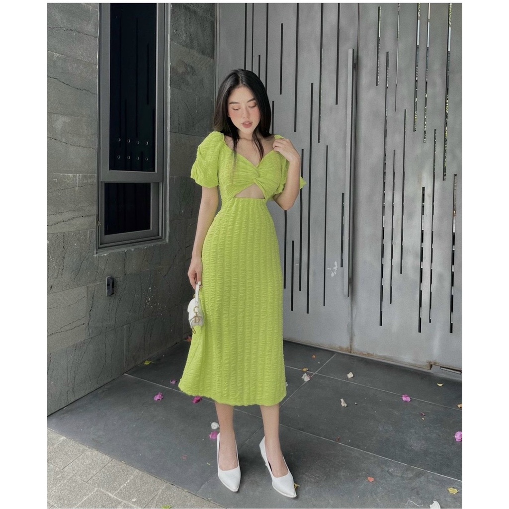 Đầm Body Xanh 💖DEMISS💖 Váy Body Xanh Cổ Yếm Xoắn Cực Xinh -V-Xanh-11