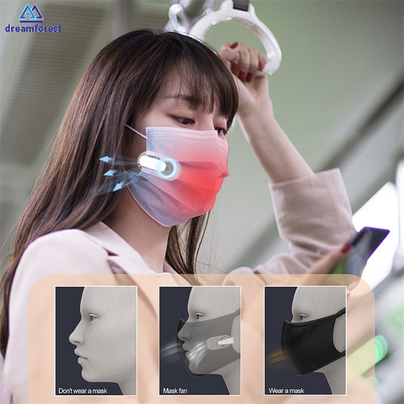 Quạt Thông Gió Mini Di Động Kèm Khẩu Trang DF Có Thể Sạc Lại Bằng Cổng USB Tiện Dụng