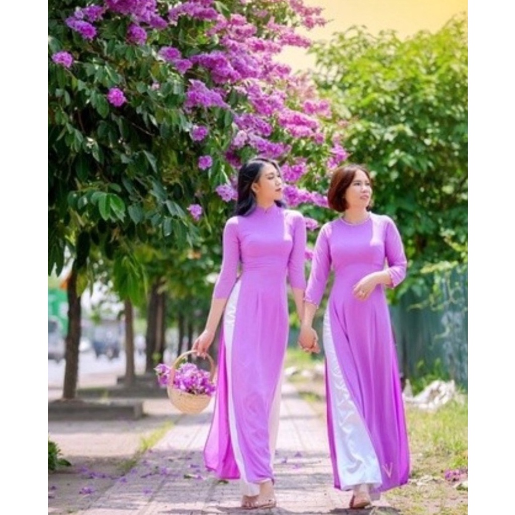 Áo dài trơn tím cà 4 tà - Áo Dài Đan Linh