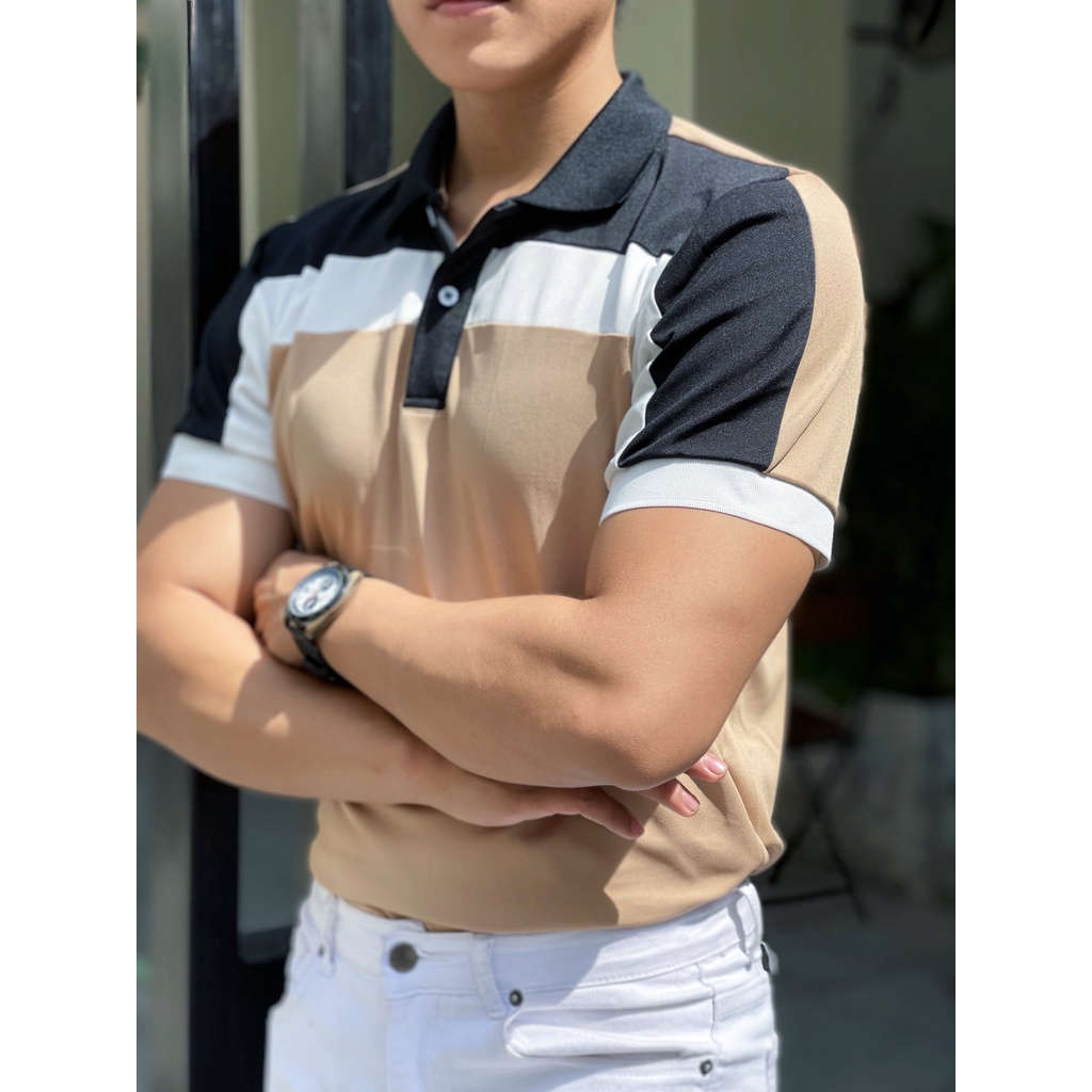 Áo polo nam cổ bẻ phối ngang 2 màu chất vải cá sấu Cotton xuất xịn,chuẩn form, sang trọng - thanh lịch TB045