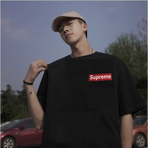 [Mã FASHIONT4MA2 giảm 10K đơn 50K] Áo thun đen tay lỡ Supreme logo