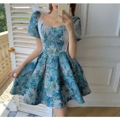Có hàng sẵn Đầm Nữ Thắt Nơ Eo Họa Tiết Tranh Sơn Dầu Phong Cách Pháp Xinh Xắn TTJ130