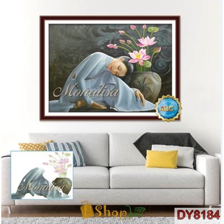 Tranh đính đá Thiếu nữ bên hoa sen - DY8184 (60x80 cm)
