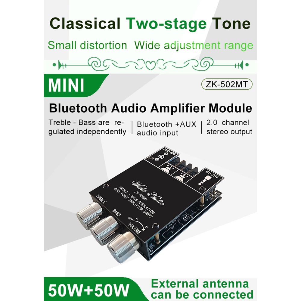 Bo mạch khuếch đại bluetooth DIYMORE ZK- 502MT 5.0 âm thanh nổi 2 kênh công suất lớn 2*50W chuyên dụng