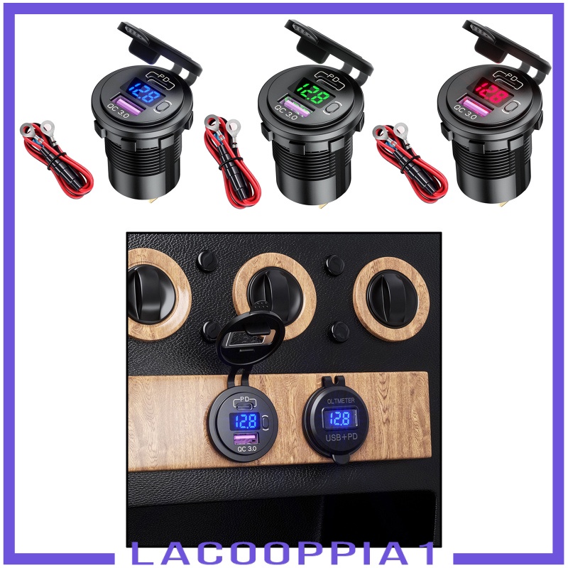 [LACOOPPIA1] Dual USB Car Charger Quick Charge PD&amp;QC 3.0 Voltage Measure