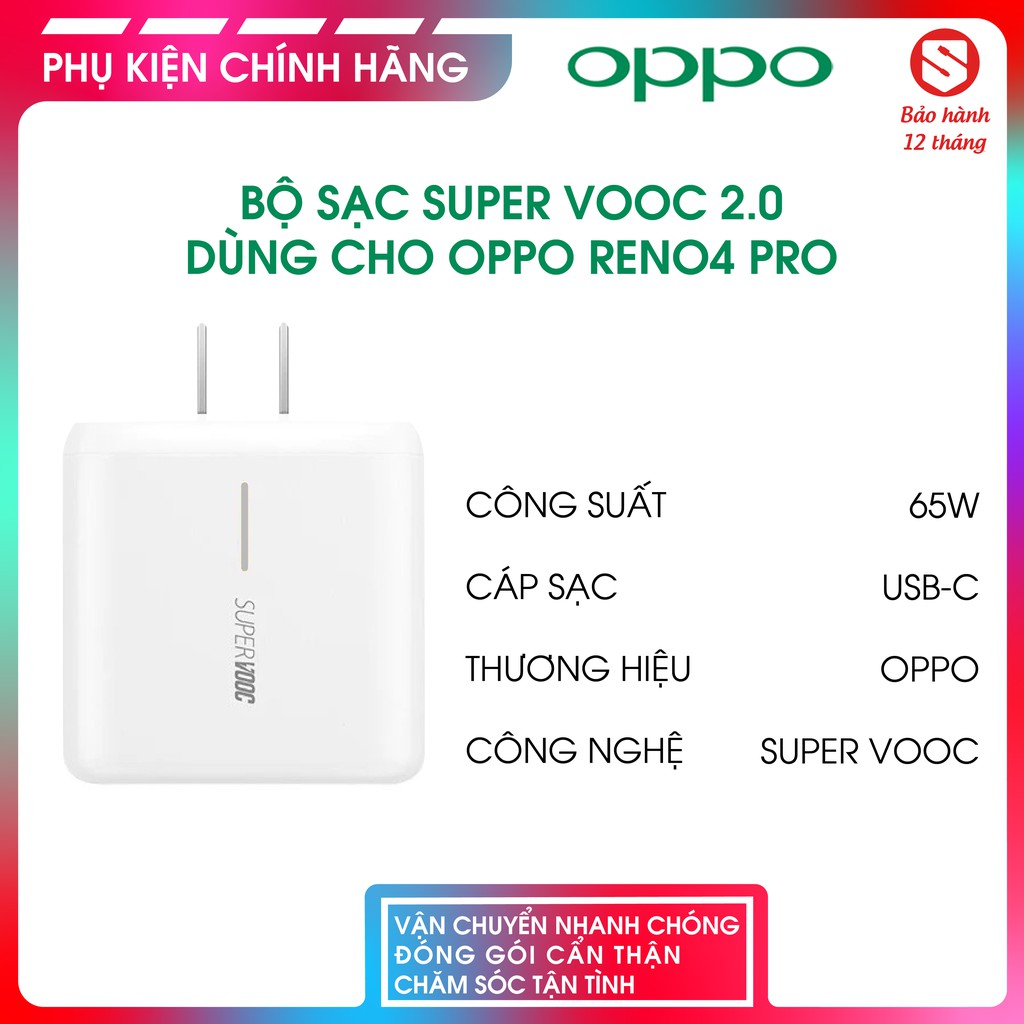 Bộ Sạc OPPO Reno4 Pro - Super VOOC 2.0 65W - Hàng Chính Hãng
