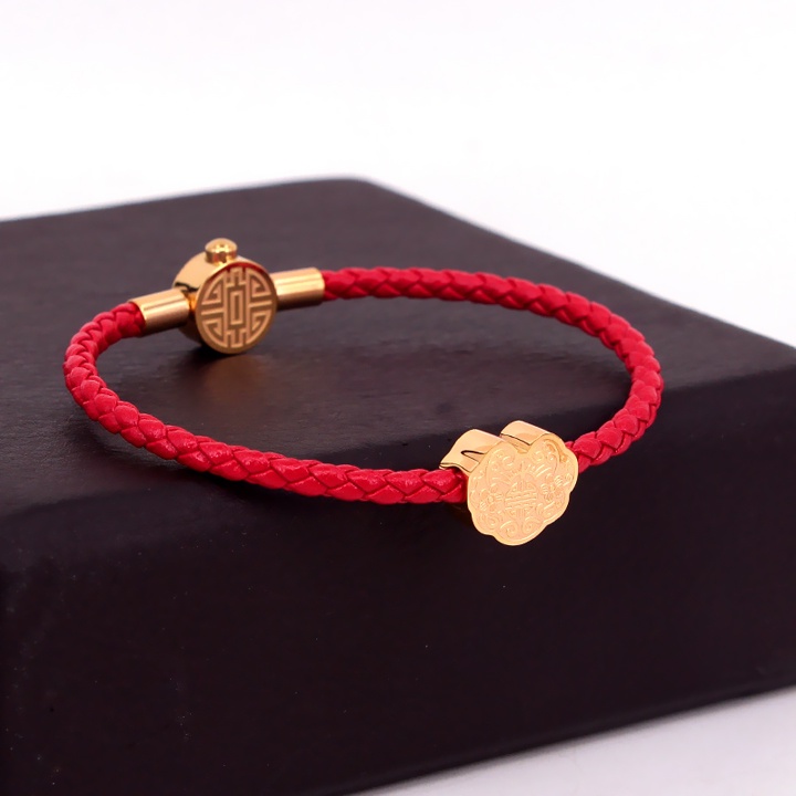 Vòng tay dây da cao cấp màu đỏ khóa trường thọ may mắn cho người đeo