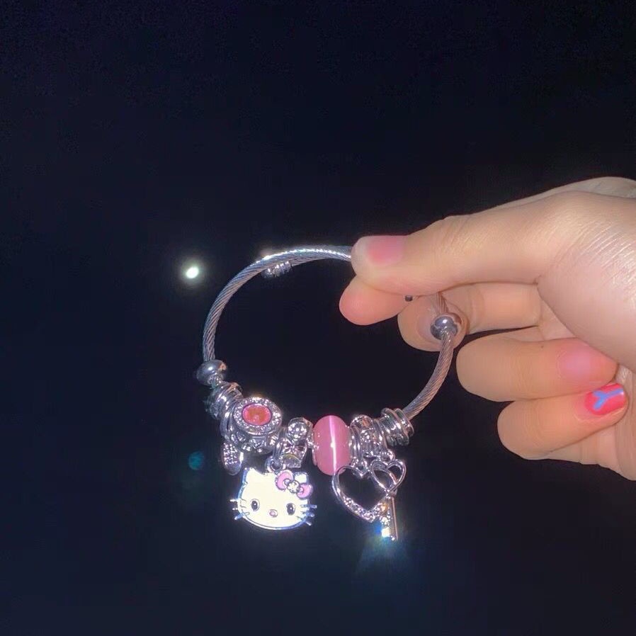 Vòng đeo tay đính hạt và mèo Hello Kitty hoạt hình đáng yêu dành cho học sinh nữ