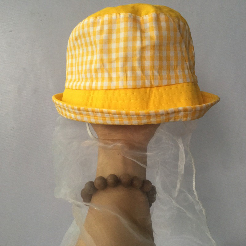 Mũ vành cong pha kẻ có mạng che mặt bé trai (01a BH vàng)