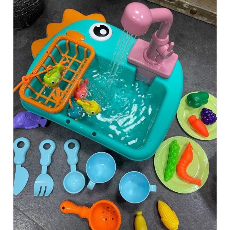 Bộ đồ chơi nhà bếp-Bé luyện tập rửa bát, rửa rau củ