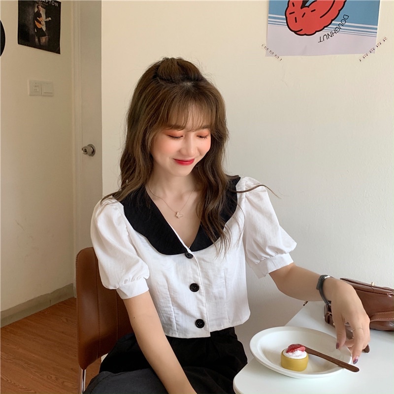 Áo croptop cổ bạch tuyết phong cách thời trang nữ