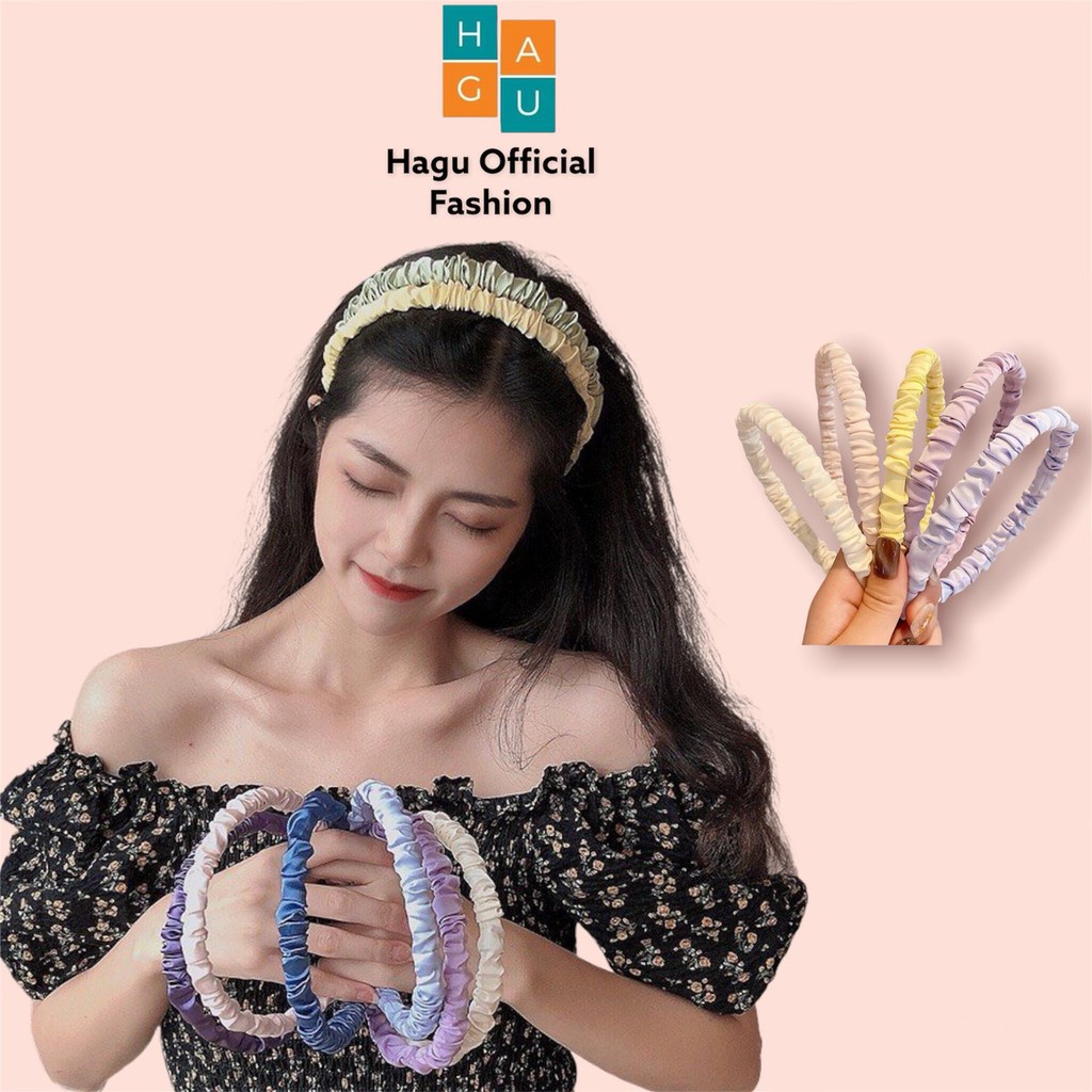 Băng đô cài tóc dạng chun nhún Retro Hagu chất liệu Chiffon phong cách Hàn Quốc